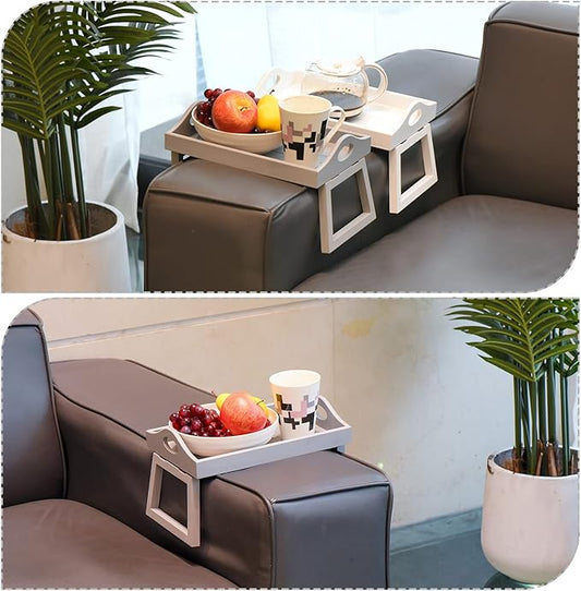 TJR-CAT1001 PATIKIL Sofa Armrest Tray – 2-Pack Wooden Couch Clamp-On Table (Grey & White)