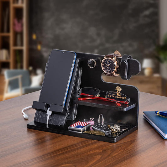 Wood Phone docking station for Men Luxury Wooden Organizer Nightstand
