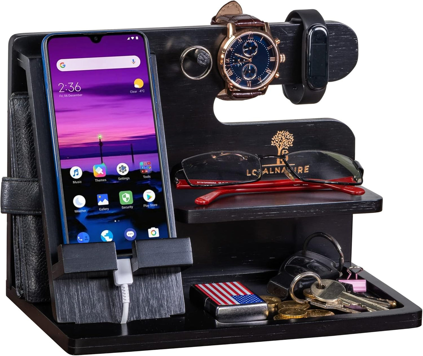 Wood Phone docking station for Men Luxury Wooden Organizer Nightstand