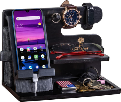 Wood Phone docking station for Men Luxury Wooden Organizer Nightstand