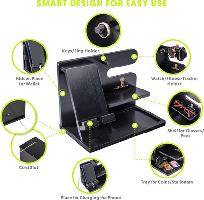 Wood Phone docking station for Men Luxury Wooden Organizer Nightstand