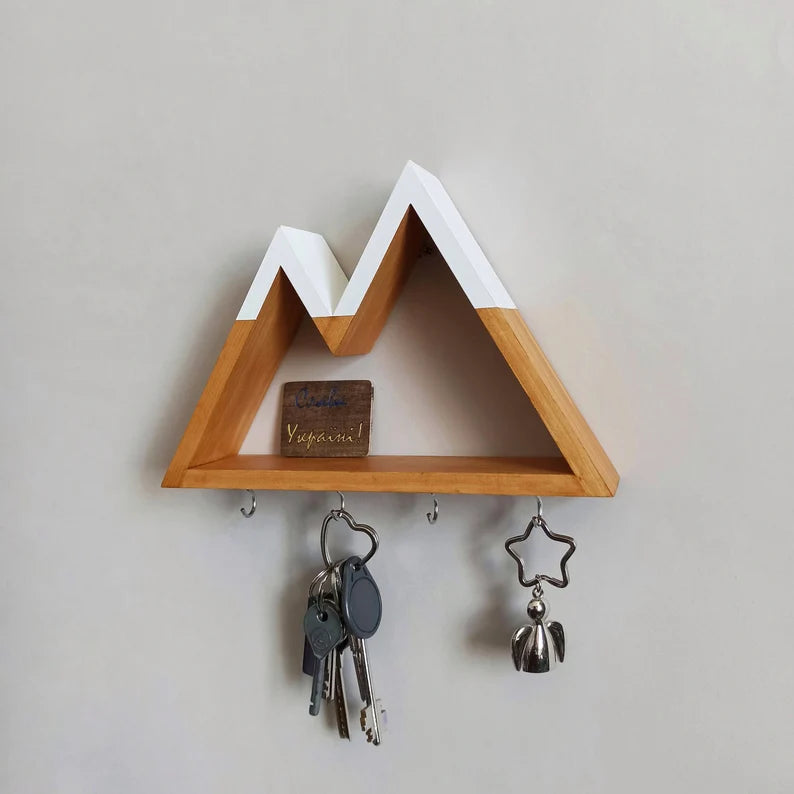 Handcrafted mini shelf with hooks for keys