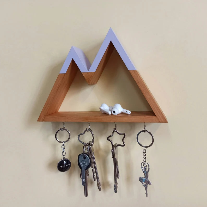 Handcrafted mini shelf with hooks for keys