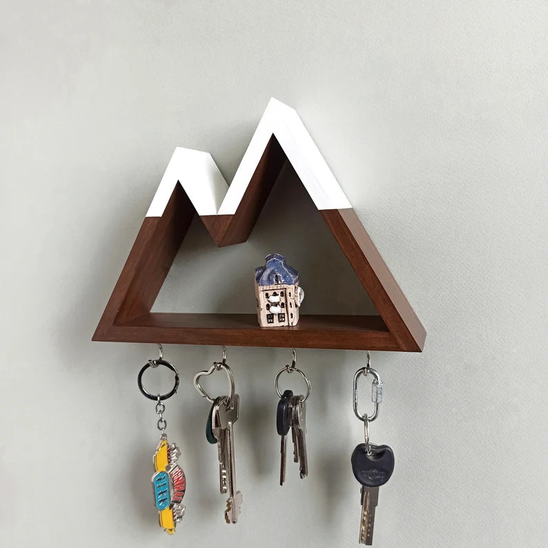 Handcrafted mini shelf with hooks for keys